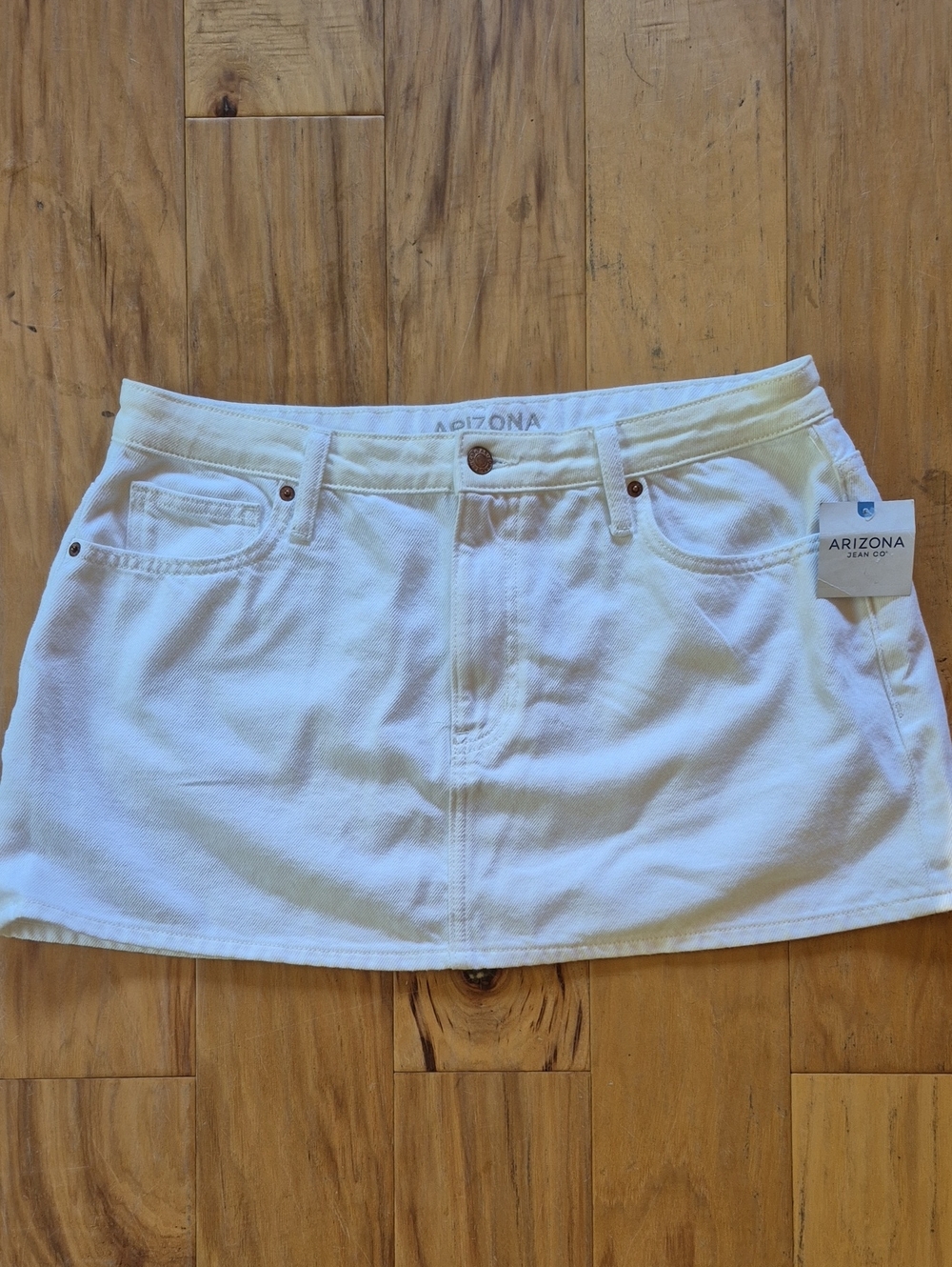 Arizona Jean Company White Denim Mini Skirt with Five-Pocket Detail